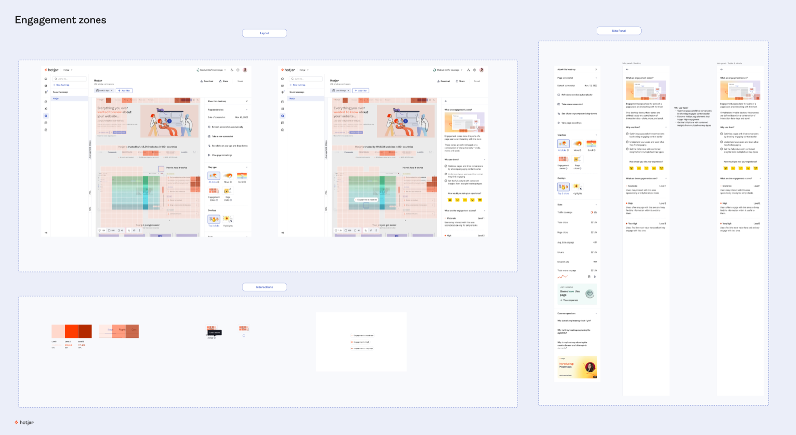 Engagement Zones design — layout, side panel and states