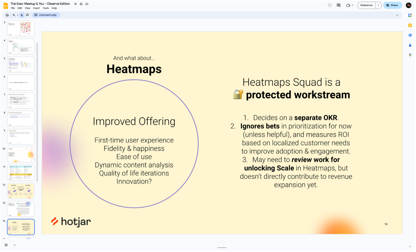Exec Meetup slide on Heatmaps strategy