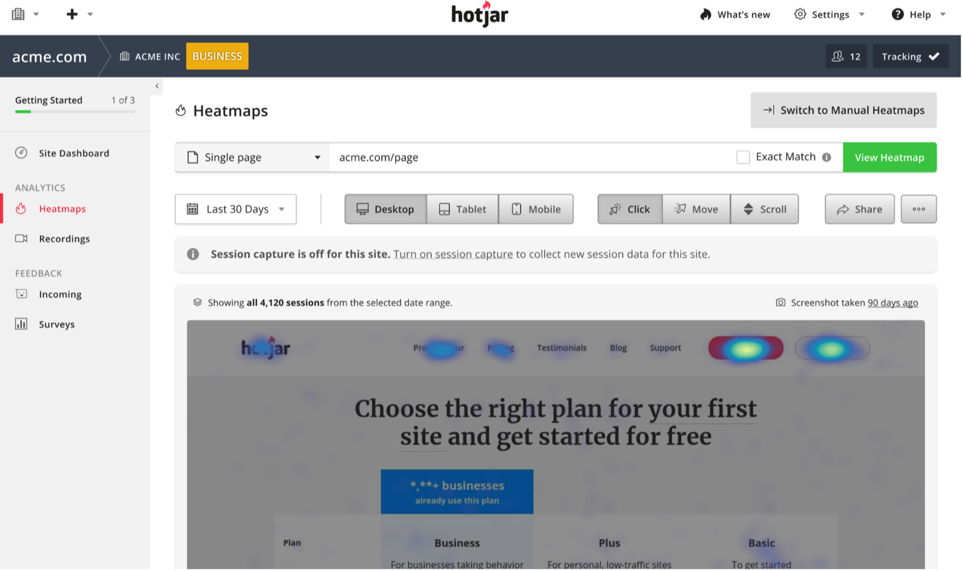 Legacy Heatmaps UI before redesign